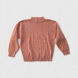 Vintage Lauren Knitwear Corp Cable Knit Mock Neck Sweater Pink Women's M
